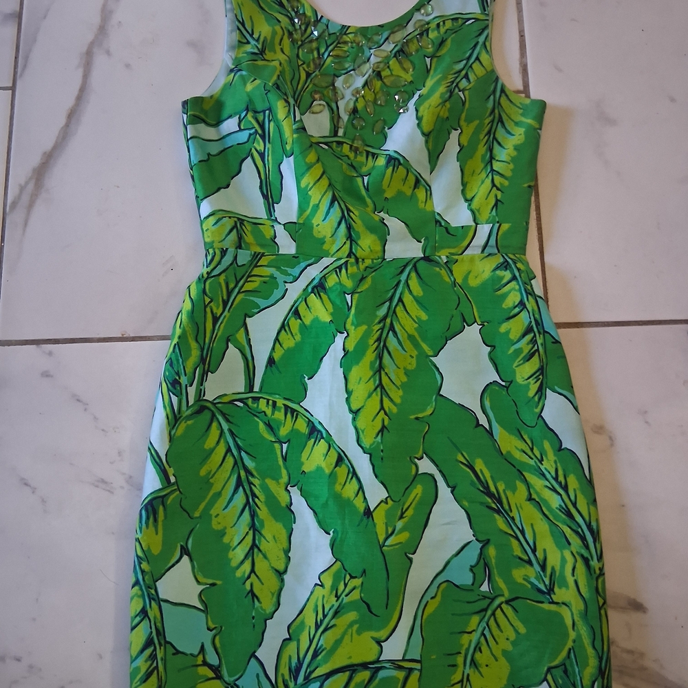 Vineyard Vines Green Leaf Midi Dress Silk Blend - Picture 3 of 13